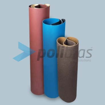 Bandas Largas de Lixa com suporte de papel ou tela, ou de Surface Conditioning, com largura entre os 600 mm e os 1400 mm. 