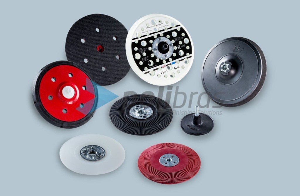 Suportes para Discos e Folhas de fixação rápida, de fibra e de surface conditioning. Diversas possibilidades, de acordo com as máquinas e discos utilizados.