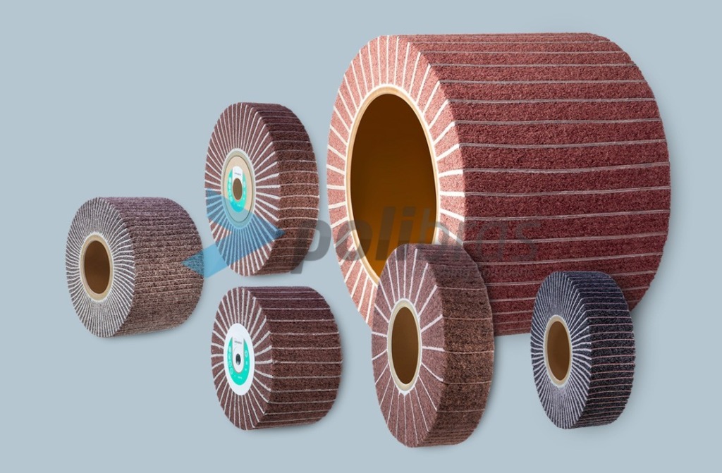 Lamelas Mistas de Malha Abrasiva e Lixa da Polibras. Combinações de material a definir pelo cliente. Com possibilidade de Impregnação até largura 1200 mm.