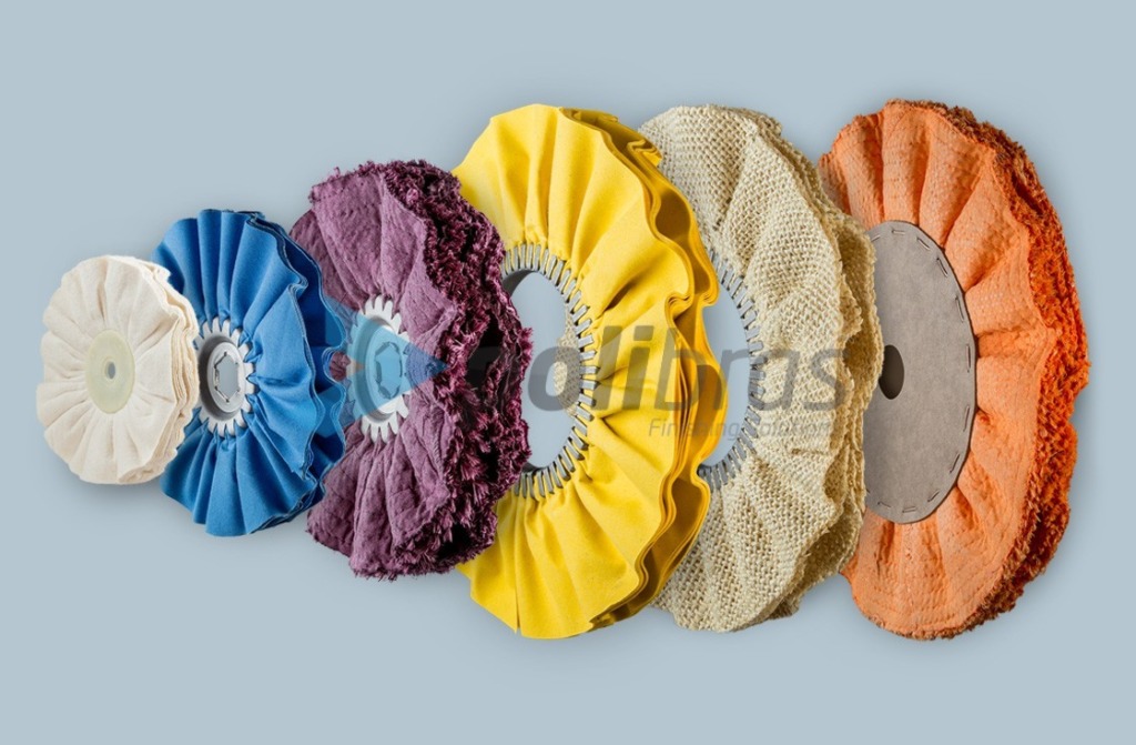 Discos Ventilados Polibras em tela, sisal ou sisal/tela, com grapa ou argola metálica, centro em ou em cartão - permite vários furos.