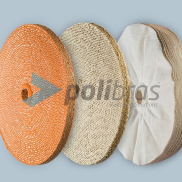 Discos de Folhas Costuradas ou Soltas da categoria de Polimentos, dos produtos Polibras. Em tela, sisal ou sisal/tela. As melhores soluções de acabamento.