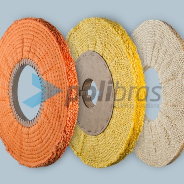 Discos Compactos ao Viés - da categoria Polimentos da Polibras. Em sisal ou sisal/tela, com grapa ou argola metálica. Permite diversos furos.