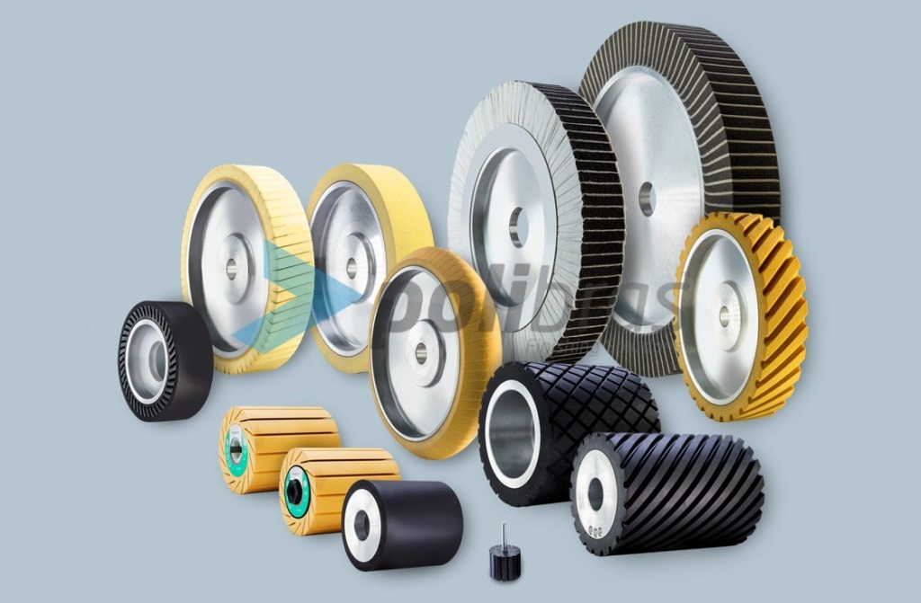 Rodas de Contacto para Cintas Abrasivas em Vulkollan®, borracha, espuma, poliuretano ou tela. Rodas Expansivas em borracha ou Vulkollan®.